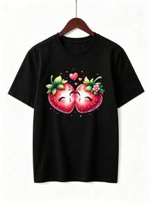 Women's Casual Single Garment, Not A 3-Piece Set, 1 Piece/Set Of Sleeve T-Shirts Suitable For Streetwear, Top Oversized Round Neck Daily Outings, Camping, Concerts, Hip-Hop, Rock, And Rap Events Slogan Print T-Shirt, Summer Graphic Tees Women - 黑色 - 查看 2