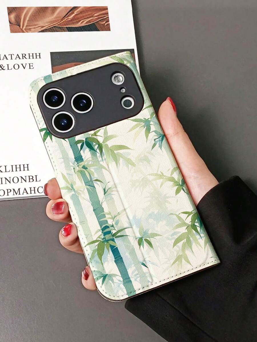 1件装优雅水墨竹叶纹理全包覆经典防摔高品质桑蚕丝质感PU皮革翻盖手机壳,带可折叠支架,方便观看电视/视频,设有卡槽,适用于 17/ 17 Air/ 17 Pro/ 17 Pro Max/ 16/ 16 Plus/ 16 Pro/ 16 Pro Max/ 15/ 15 Plus/ 15 Pro/13/14/12/11,是送给朋友、家人、情侣、生日、节日的绝佳礼物。 - 彩色 - 查看 1