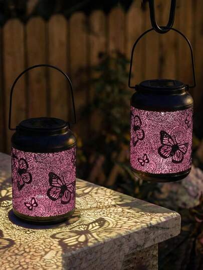 1 Stück Outdoor Solar betriebene bunte rosa Schmetterling Laterne, Geburtstagsgeschenk für Mama/Oma, hängende Mehrfarbige Metallbeleuchtung für Garten, Terrasse, Hinterhof, Veranda und andere Outdoor-Bereiche