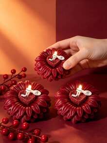 Burgundy Sunflower Scented Candle, 3D Floral Design, Soy Wax Smokeless Long-Lasting Fragrance, Romantic Valentine's Day Thanksgiving Gift, Atmosphere Decor For Bedroom, Home, Aromatherapy Desktop Ornament - Flower Candles - View 3