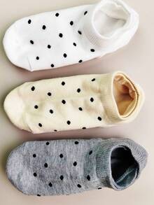 1/5 Pairs Women Polka Dot Casual Boat Socks, Black/White Invisible Short Ankle Socks, Polka Dot Invisible Socks, Random Color (No Cardboard) - Multicolor - View 3