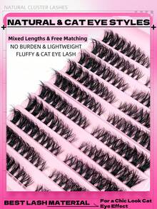 10 Rows Lash Clusters Kit Fluffy Cat Eye Lashes Volume Wispy Individual Lashes Dramatic Eyelash Clusters Natural Look DIY Eyelash Extension Natural Long False Eyelashes Thick Curl Tail Elongated Eyelashes Reusable Cluster Lashes At Home,Perfect For Daily Life,Wedding,Party,Travel Lash Clusters Kit - C - View 5