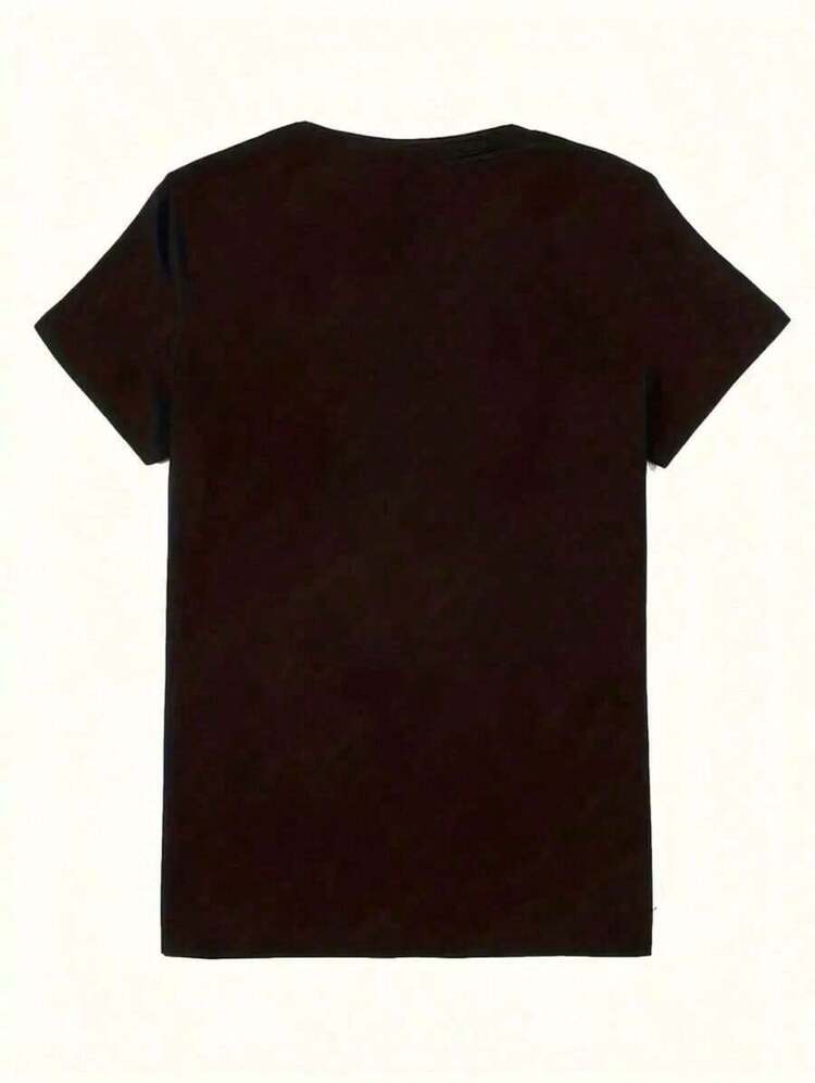 GiftLightweight Women's Red T-Shirt With Leopard And Sparkling Heart Print, Short Sleeve And Round Neck For Summer And Spring, Polyester Knit Fabric, Bold And Elegant Design 100% Cotton Soft - Black - View 3
