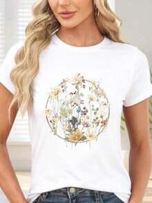 GiftCamiseta de  con estampado floral circular para primavera y veranoSoft - Blanco - Ver 7