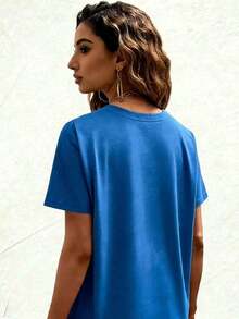 Women's Candy Crew Graphic Print Cotton T-Shirt, Crew Neck, Short Sleeve, Casual Style, Sizes S-5XL, Sweet Donut And Lollipop Design, Loose Fit For Everyday Wear, Soft, Breathable And Comfortable, Summer Basic T-Shirt. Versatile For Casual Daily Wear. Soft - 藍色的 - 查看 3