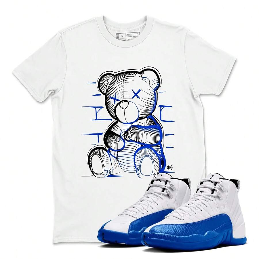 Camisetas deportivas Neon Bear Air Jordanss 12 Blueberry, 12 Blueberry Game, camiseta azul real, blanca y negra. - forma - Ver 1