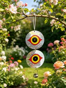 Outdoor Bird Reflective Device, Reflective Bird Disc, Double-Sided Eagle Eye Design, With Nylon Tie Wraps, Made Of Thick PET Laser High Reflective Material With Bells, For Balcony - A - View 5