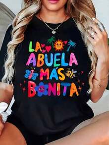 Women's T-Shirt 2026 New Arrival Spring Casual Travel Exclusive Design Short Sleeve Round Neck White T-Shirt Summer Style Comfortable And Lightweight - 黑色 - 查看 1