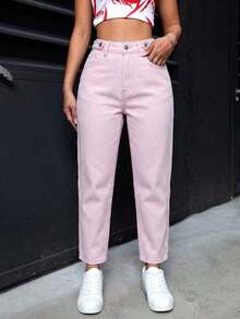 PETITE Pantalones vaqueros versátiles de ajuste entallado con bolsillos para mujer - Rosa - Ver 6