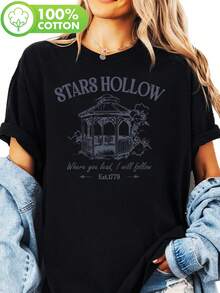 Gilmore Blue Gazebo, Gilmore, Camiseta Estampada, Top Casual de Manga Corta con Cuello Redondo, Verano y Primavera, Ropa de Mujer, Camiseta de Algodón Cómoda - Negro - Ver 7