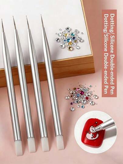 1pc Nail Rhinestone Picker Tool, Double-Ended Nail Art Carving Pen With Silicone Tip And Acrylic Handle, Nail Art Tool For Home And Salon Use