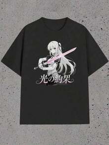 camisetas para adolescentes, camiseta casual de algodón clásica de moda de manga corta con estampado de un solo lado, camiseta casual de 100% algodón de manga corta, adecuada para todas las estaciones, camiseta con gráfico de espada de anime para jóvenes, camisetas negras de manga corta con diseño de personaje de anime femenino sosteniendo una espada, camiseta casual de manga corta con cuello redondo para niños, ropa para adolescentes, regalo perfecto para cumpleaños y fanáticos del anime. Ropa para niños, camiseta casual de manga corta 100% algodón, camiseta de algodón puro, camiseta casual con estampado de moda, ajuste holgado, adecuada para reuniones diarias conjuntos para adolescentes Y2k Camiseta Verano Camisa De - Negro - Ver 7