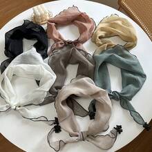 A Solid Color Triangle Scarf, Thin Silk Scarf, Gauze Scarf - Khaki - View 9