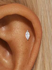 1 chiếc khuyên tai bạc 925 mạ vàng 18K hình bầu dục cổ điển đính đá Moissanite, kiểu dáng phẳng, không gây dị ứng, dành cho nữ, thích hợp đeo hàng ngày, dự tiệc và làm quà tặng. - Bạc - Xem 3