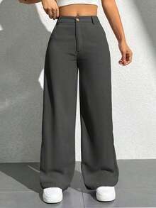 Pantalones casuales simples de unicolor para mujer para usar todos los días - Gris Oscuro - Ver 1
