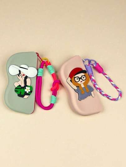 Custodia per occhiali in silicone con cerniera per conservazione, borsa per conservazione occhiali, adesivi a cartoni animati con silicone, dotata di maniglia per appendere, adatta per viaggi e uso portatile, scatola organizzativa antipolvere per occhiali, è impermeabile e antiurto, progettata per mantenere gli occhiali e gli occhiali normali privi di polvere, adatta come regalo, regalo per la festa della mamma, regalo per le vacanze per figlia, fidanzata, moglie, regalo per il ritorno a scuola, regalo per la festa degli insegnanti