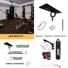 Soporte para Costal de Box de Techo Color Negro Contiene Todo el Kit de instalación y Enganche Listo para Instalar - Negro con Bandola Mosquetn - Ver 1