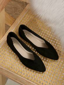 Zapatos planos de estilo slip-on de nueva moda para primavera/otoño, de color negro y ajuste ancho, tallas grandes de la UE 36-43, cómodos para uso casual diario, sencillos y ligeros, adecuados para pies anchos, con puntera puntiaguda, regalo del Día de la Madre - Negro - Ver 7