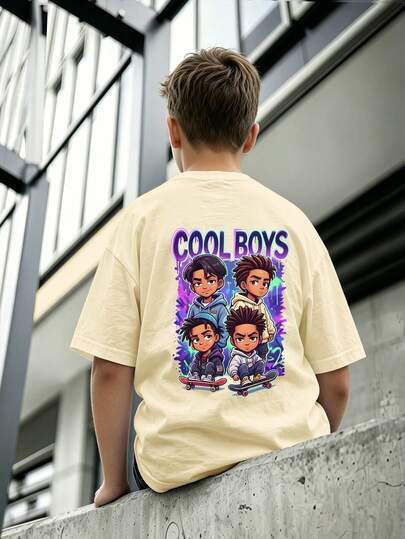 Tween Boy CoolBoy Graphic Tee, Street Style Cartoon Print Short Sleeve T-Shirt, Breathable Teenager Summer Fashion Top, Versatile For Daily Wear, Back To School, Weekend Outings
