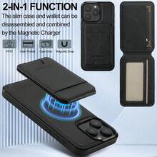 Detachable Magnetic Wireless Charging Faux Leather Phone Case, Compatible With IPhone 17 Air 16e 15 14 13 Pro Max S26 S25 Edge S24 Ultra Plus A37 A57 Pixel 10 9 8 7, With Card Holder, 3 Card Slots, Anti-Theft Card Pocket - 1 cái - Xem 5