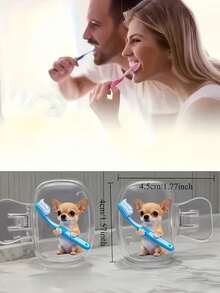 Support de brosse à dents portable avec motif mignon de Chihuahua tenant une brosse à dents bleue, ensemble combiné, couvercle de protection pour support de brosse à dents à domicile, étui de brosse à dents portable, boîte de rangement de brosse à dents de voyage, clip de protection de tête de brosse à dents portable, clip de rangement de brosse à dents, protecteur de brosse à dents anti-poussière pour la maison et les voyages, convient pour une utilisation à la maison et en voyage, clip de rangement de brosse à dents de voyage, protégez votre brosse à dents propre et prenez soin de votre santé bucco-dentaire - A - Voir 9