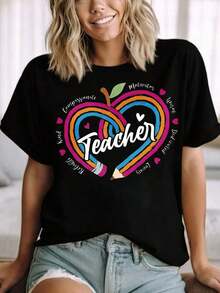 1 pieza Lápiz con diseño de corazón para maestros, palabras inspiradoras, motivador, compasivo, cálido, dedicado, amable, confiable, regalo para educadores, personal escolar, Día de Agradecimiento, Semana de Agradecimiento al Maestro, 180g, 100% algodón. - Negro - Ver 3