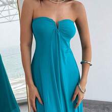 New Romantic V-Neck Strapless Plunging Neckline Maxi Flowy Dress, Macaron Blue-Green, A-Line Silhouette, Flattering Sexy Party Clubwear ,Tea Break, Perfect For Everyday Wear. It's Also Suitable For Work, Back-To-School, Afternoon Tea, Summer Music Festivals, Western Style, Nomadic Style, Birthday Parties, Graduation Ceremonies, Preppy Style, School Uniforms, Casual Wear, Vacations, Cruise Trips, Beaches, Sunbathing, Streetwear, Wedding Guests, Bohemian Style, Commuting, Brunch, And Airpor - Rosa - Ver 5