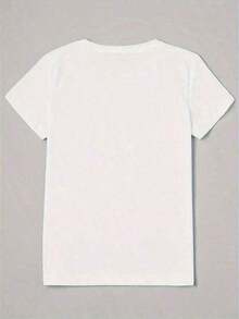 Conjunto camisetas de manga corta con cuello redondo Prenda individual, no un conjunto de 3 piezas, 1 piezas/set de camisetas de manga suitable for streetwear, Top oversized cuello redondo daily outings, camping, concerts, hip-hop, rock, and rap events mujer, con estampado de girasoles, mariposas y letras. - Blanco - Ver 3