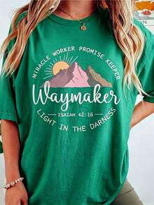 Women's Waymaker Christian Faith T-Shirt - Miracle Worker Promise Keeper Short Sleeve Round Neck Casual Church Wear With Jesus Name & Religious M - 綠色 - 查看 1