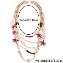 1 chiếc vòng cổ dài nhiều lớp đính hạt hình sao biển và vỏ sò giả bằng acrylic theo phong cách Bohemian Ocean Holiday, thích hợp cho phụ nữ đi nghỉ mát ở bãi biển, chụp ảnh, hoặc phối đồ. - Dây chuyền hình sao biển dài X-1672 - Xem 4