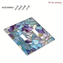 1pc [2D Printed] Glass Painting Lotus Flower Pattern Light Switch Panel, Luxury Design Suitable For Bedroom, Kitchen And Home, Unique Room Decor Accessory - Multicolor - View 5