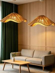 1 chao đèn dệt tự nhiên hình lượn sóng bất đối xứng, chao đèn treo thủ công theo phong cách Wabi-Sabi cho phòng khách, phòng ăn, nhà nghỉ, không gian tiệc tùng. - Hình bán nguyệt - Xem 3