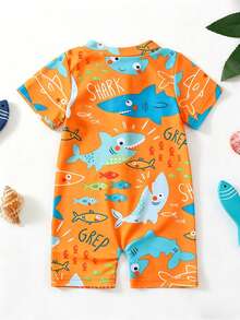 New Baby & Toddler One-Piece Animal Print Swimsuit, Quick-Dry Swimwear, Protective Rash Guard For Summer - Orange - View 2
