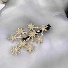 2pcs Rhinestone Star Hair Clips, Shiny Gold Starburst Hair Accessories, Elegant Sparkling Hair Ornaments, Suitable For Party And Daily Wear - Multicolor - View 7