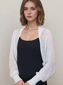 1pc Women's Spring/Summer Honeycomb Sleeve Cape With Knitted Collar And Hollow-Out Design Outerwear Accessory - Multicolor - View 6