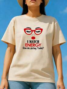 New Fashion T-Shirt 100% Cotton I MATCH ENERGY How Will We Act Today? Thick 180g Cotton T-Shirt With Print - Unisex Vintage Urban Style Loose Fit With Round Neck And Short Sleeves - 杏色 - 查看 6