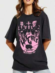 Una camiseta de manga corta retro, moderna y a la moda para mujeres adultas, adecuada para actividades al aire libre en primavera y verano, con envío local. Camiseta casual de manga corta con estampado de Halloween para mujer - lavable a máquina, de tela cómoda y ligera para todas las estaciones. blusas para mujer,blusas casuales para dama,tops,, mujer premium,y2k,playeras de mujer curvy,ofertas y liquidaciones ropa mujer,playeras deportivas para mujer,,playeras de hombre, mujer,blusas>elegante 0FGA - Negro - Ver 7