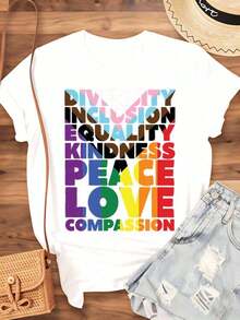 Diversity Inclusion Equality Kindness Peace Love Compassion Pride Rainbow T-Shirt For Women And Men LGBTQ Plus Size Casual Wear For Pride Month, Festival Celebrations And Everyday Wear. - 白色 - 查看 3