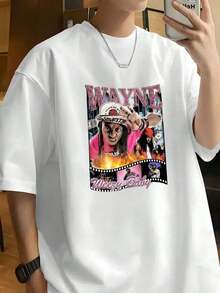 Soft And Comfortable Korean Style T-Shirt, Casual Wear, Unisex Black Cotton T-Shirt, All Sizes S To 5XL LII163, Perfect For Fans, Manfinity, Comfortable Men's T-Shirt, Men's Halloween Clothing, Unisex Pure Cotton T-Shirt - 220g 100% Breathable Cotton - 白色 - 查看 1
