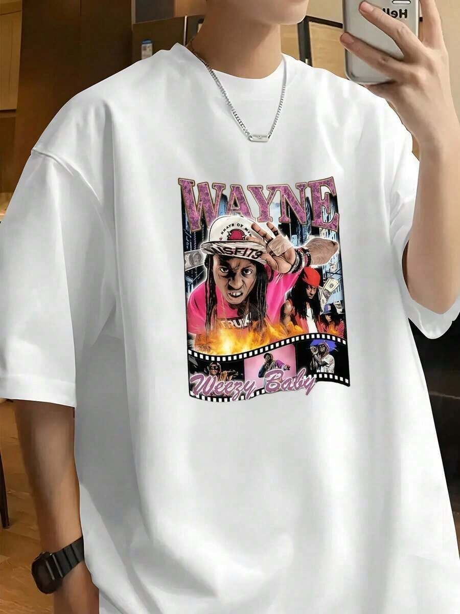 Soft And Comfortable Korean Style T-Shirt, Casual Wear, Unisex Black Cotton T-Shirt, All Sizes S To 5XL LII163, Perfect For Fans, Manfinity, Comfortable Men's T-Shirt, Men's Halloween Clothing, Unisex Pure Cotton T-Shirt - 220g 100% Breathable Cotton - 白色 - 查看 1