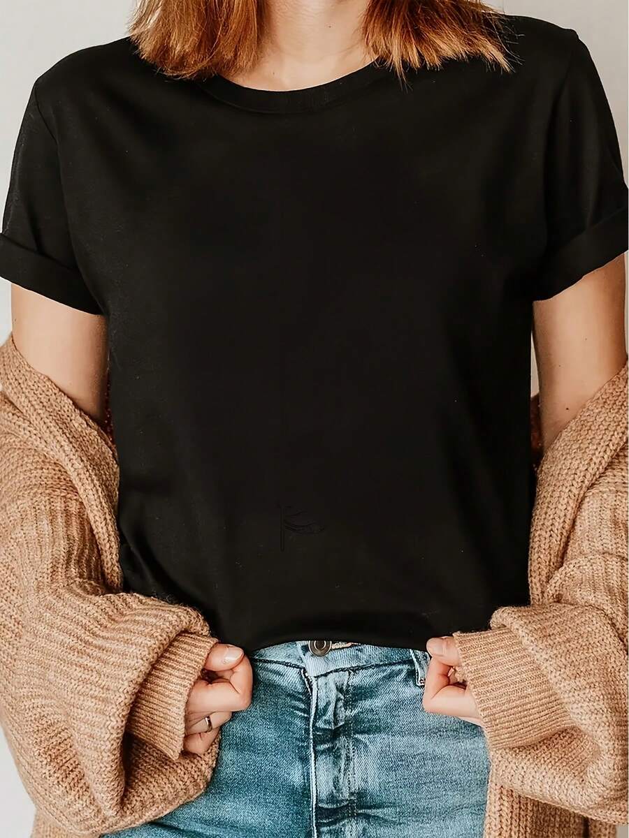 Unisex Short-Sleeved, Crew-Neck T-Shirt With A Cute Cat Print, Perfect For A Fun And Relaxed Look. The Lightweight And Comfortable Fabric Makes It Suitable For All Seasons, Including Outdoor Activities, Fitness, And Casual Wear. This Unisex Cotton T-Shirt Features A Relaxed Fit, Short Sleeves, And A Crew Neck With An Urban Vintage Style. - 黑色 - 查看 1