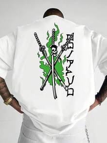 Camiseta de  Zoro con Estampado de Tres Espadas Estilo Sombra Verde Fuego - Blanco - Ver 1