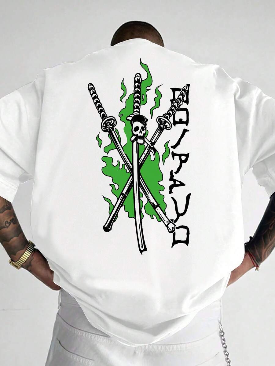 Camiseta de Zoro con Estampado de Tres Espadas Estilo Sombra Verde Fuego - Blanco - Ver 1