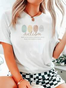 Beautiful Blouses, White Awareness T-Shirt With Fingerprint And Text Print, Each Print Tells A Different Story, Each One Leaves A Mark, Casual Women's Clothing, Everyday Outfits, 100% Cotton, Casual Blouses For Women - 白色的 - 查看 8
