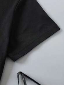 Camiseta suelta de manga corta con cuello redondo y estampado gráfico del número 37 - Negro - Ver 2