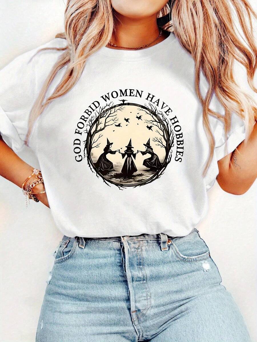 1 camiseta con la impresión "Dios no lo quiera, que las mujeres tengan pasatiempos", con un diseño único y divertido, perfecta como regalo para días festivos o cumpleaños.Es elegante, informal y cómodo, recomendado para el uso diario, sencillo pero a la moda, adecuado para mujeres y jóvenes.Camiseta Y2k - Negro - Ver 1