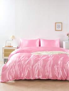 Bộ chăn ga gối cao cấp màu hồng đậm, chất liệu satin mềm mại, thoáng khí, không nhăn, giúp ngủ ngon hơn, phong cách khách sạn sang trọng, quà tặng cho bố mẹ và bạn bè, gồm 1 vỏ chăn/vỏ gối và 1/2 chiếc. - Hồng - Xem 1