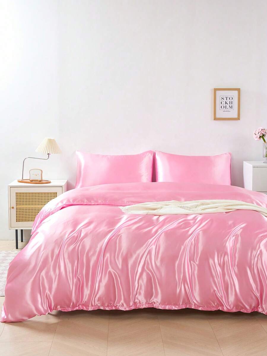 Bộ chăn ga gối cao cấp màu hồng đậm, chất liệu satin mềm mại, thoáng khí, không nhăn, giúp ngủ ngon hơn, phong cách khách sạn sang trọng, quà tặng cho bố mẹ và bạn bè, gồm 1 vỏ chăn/vỏ gối và 1/2 chiếc. - Hồng - Xem 1
