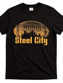 Camiseta para Fanáticos del Fútbol Americano de Steel City - Con el Famoso Horizonte de Pittsburgh y Diseño de Fútbol Americano - Hecha de Material Suave, Cómodo y Ligero de Alta Calidad para el Verano - Ideal para los Días de Partido, un Excelente Regalo para Padres, Hermanos, Esposos, Amigos. Una camiseta de manga corta adecuada para el hogar, uso diario, fiestas y viajes-perfecta como regalo para amigos o familiares. - Negro - Ver 6
