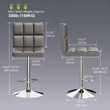 GartistGo Bar Stool Set Of 2 -Grey, 360° Swivel, Upholstered, Height Adjustable  Bar Stool - Gris - Ver 3